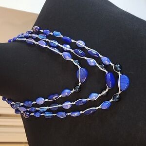 Cobalt Blue Necklace Vintage Rare wrapt in Silvier Rope